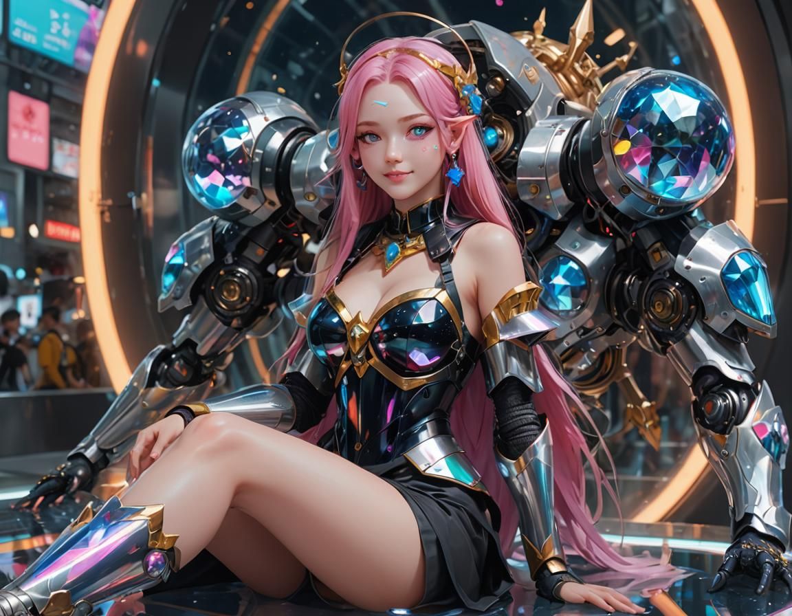 Anime Girl on Bike with Crystal Armor