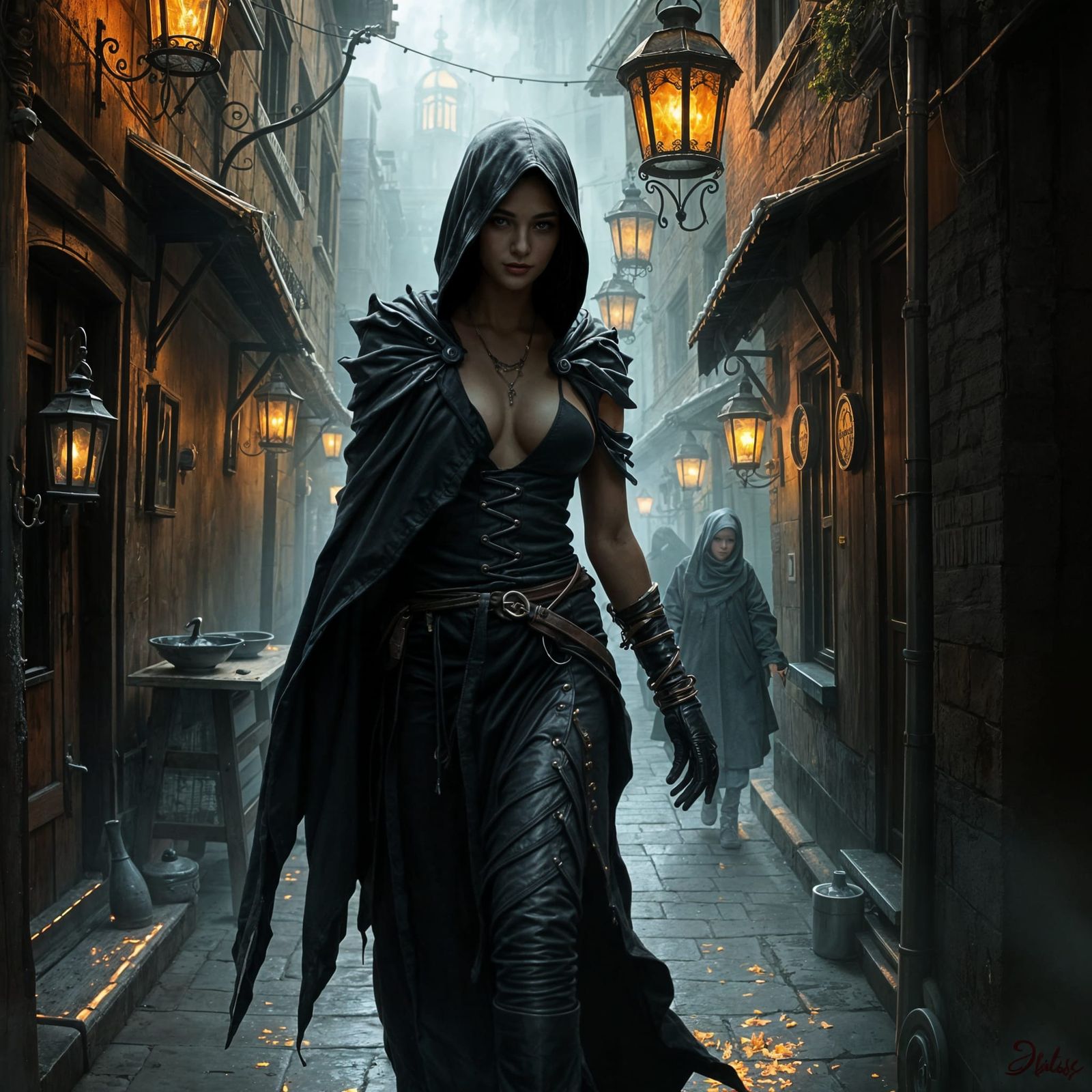 Dark Medieval Alleyway Fantasy Illustration