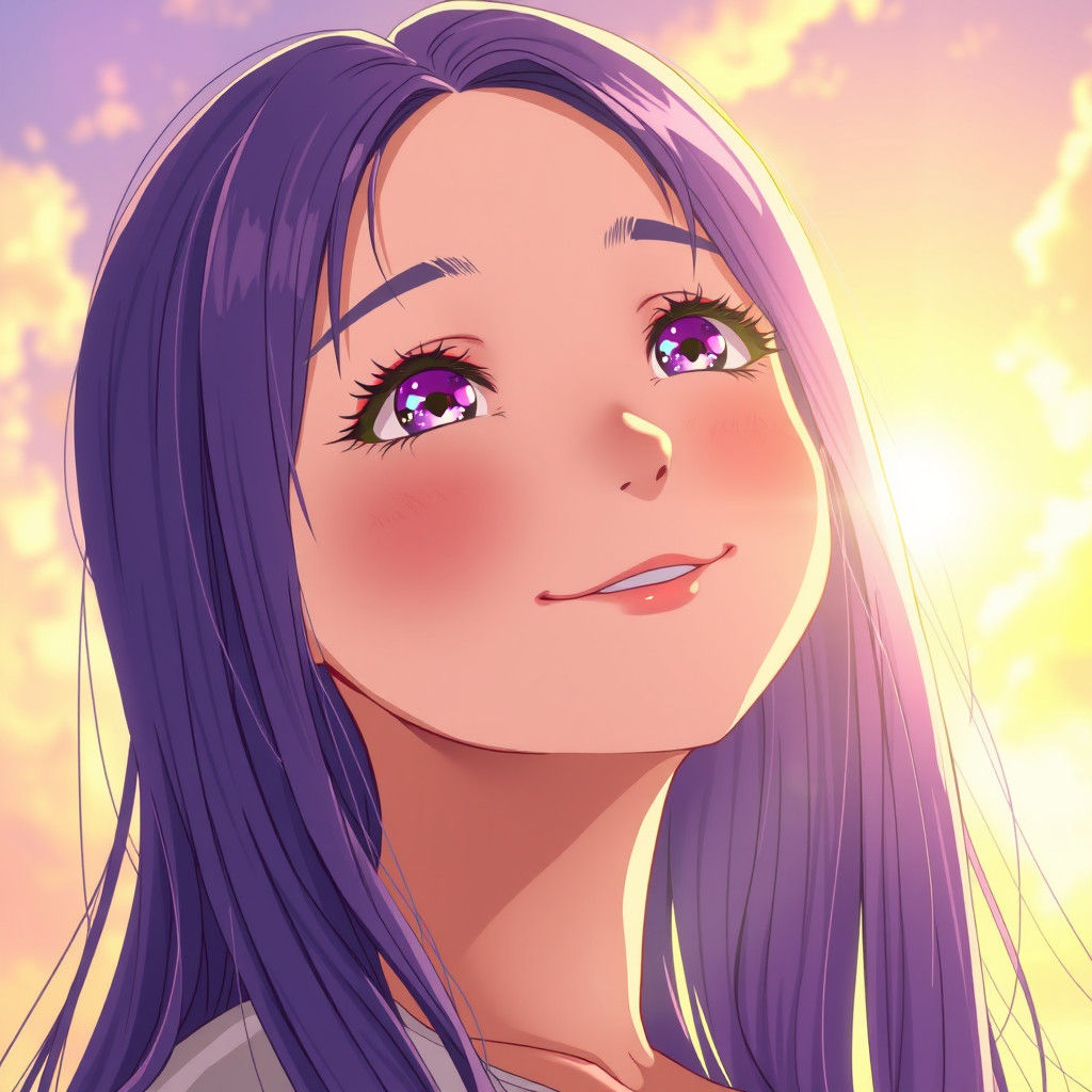 Purple-Haired Girl in Sunlight: Anime Key Visual