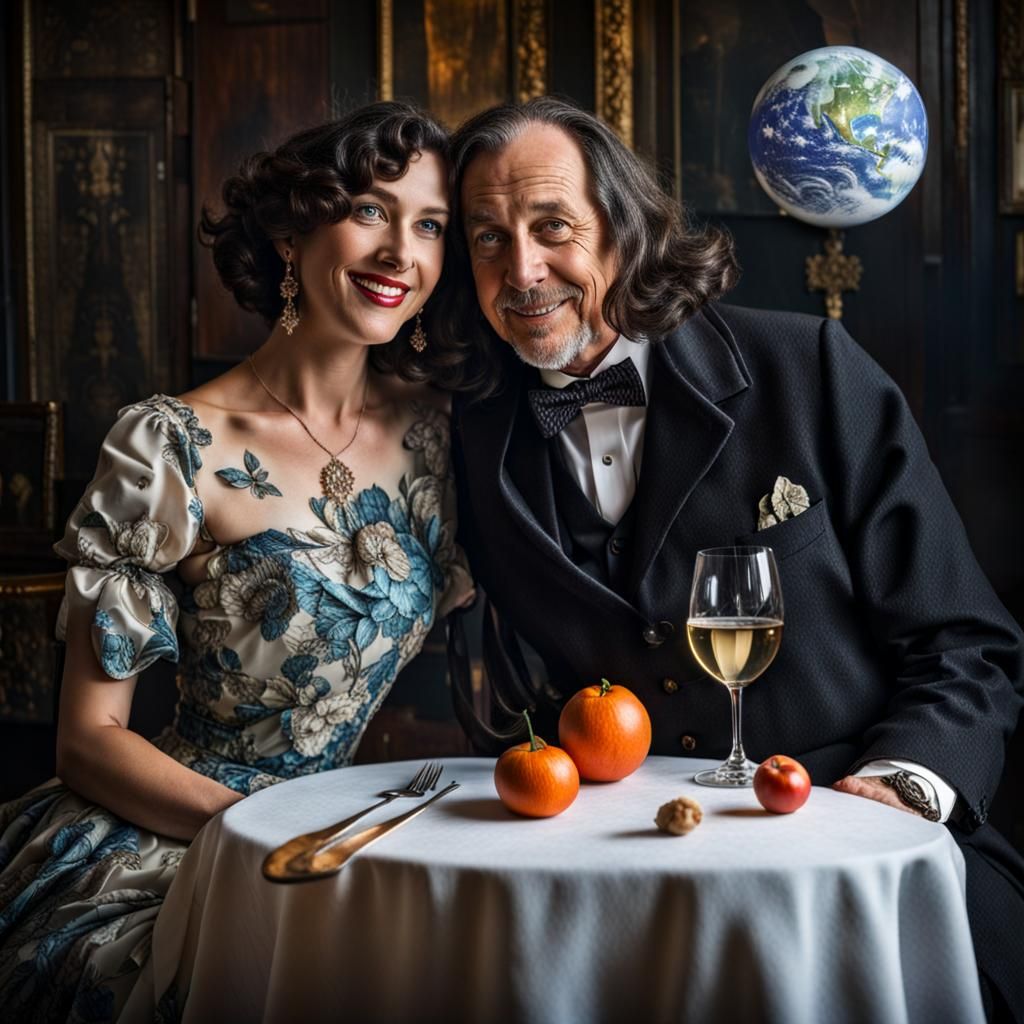 Surreal Restaurant Celebration with Exotic Aliens