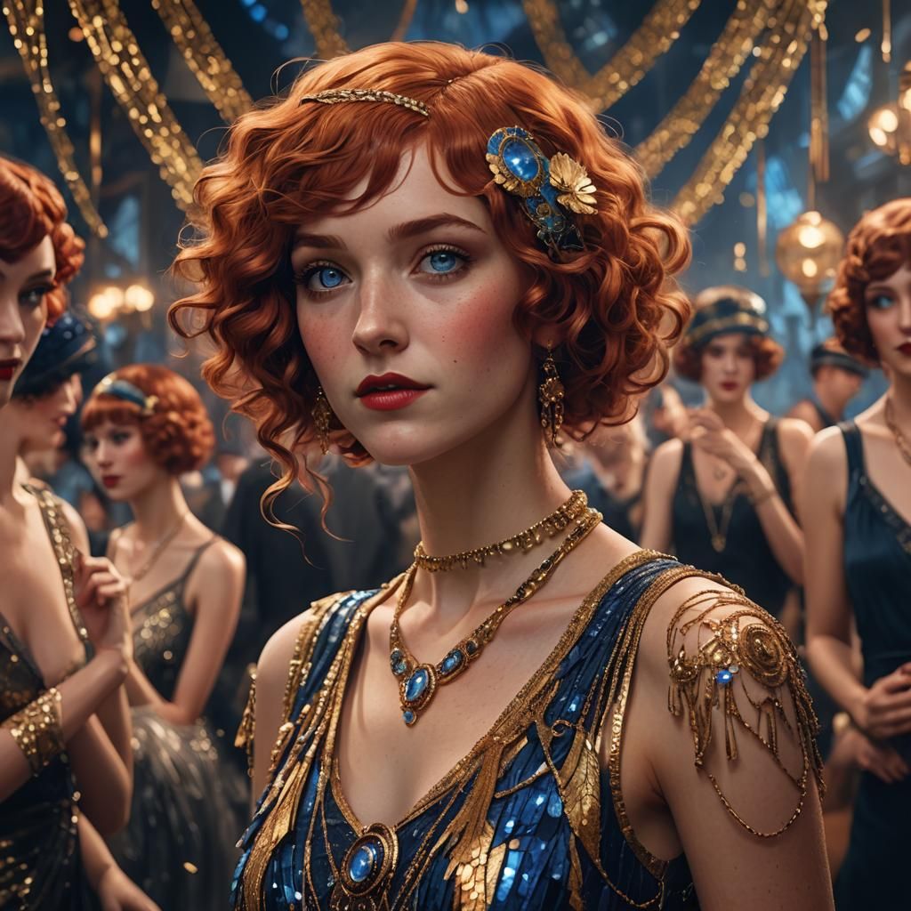 Flapper at 1920s Party in Detailed Matte Painting