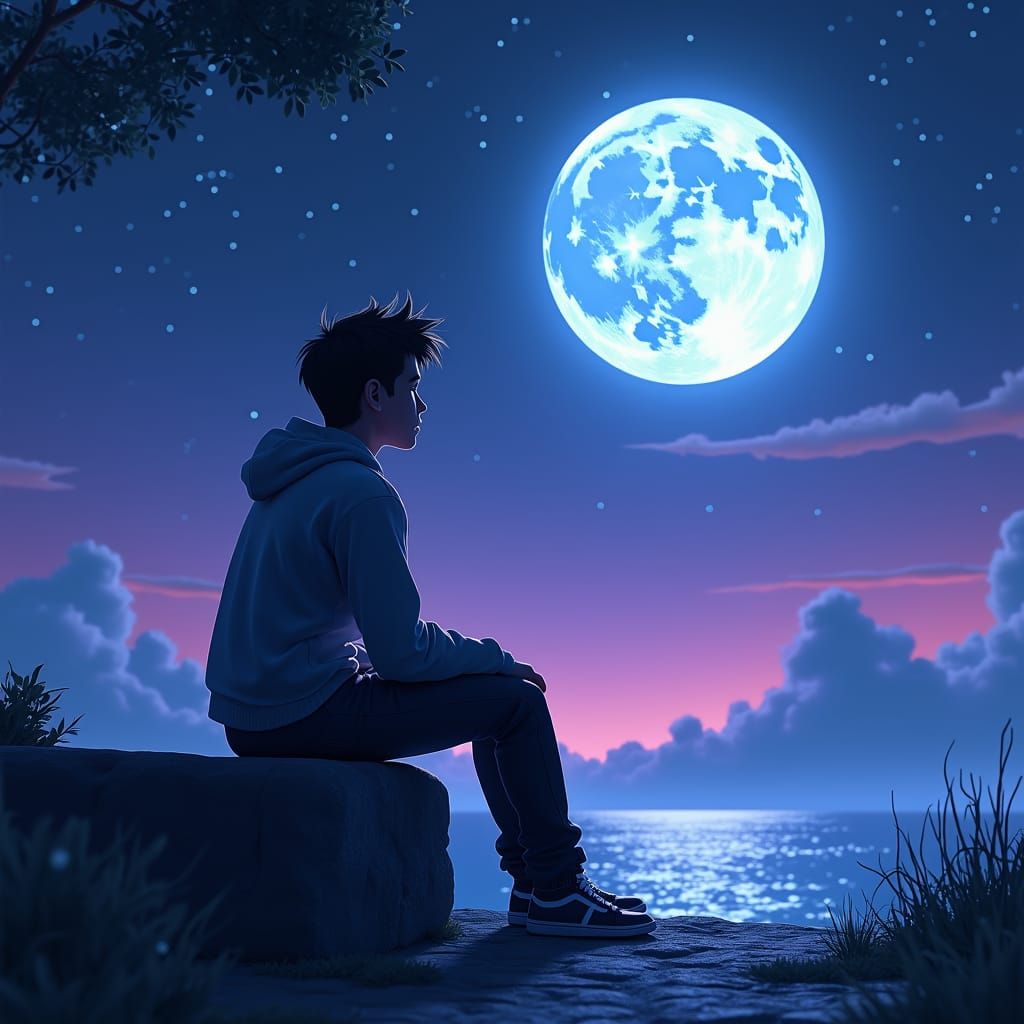 Danny Phantom Gazing at Moon: 3D Render