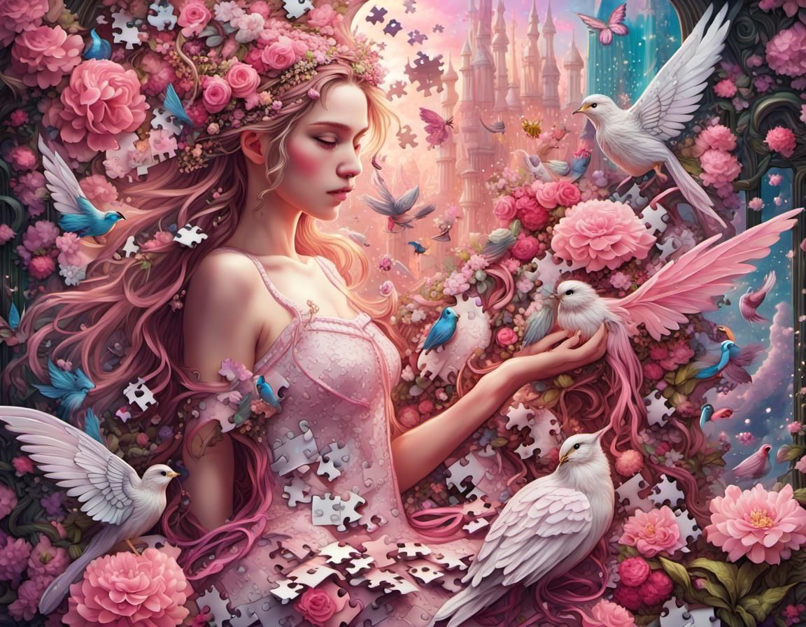 Pink Princess Jigsaw Puzzle in Cyberpunk Style