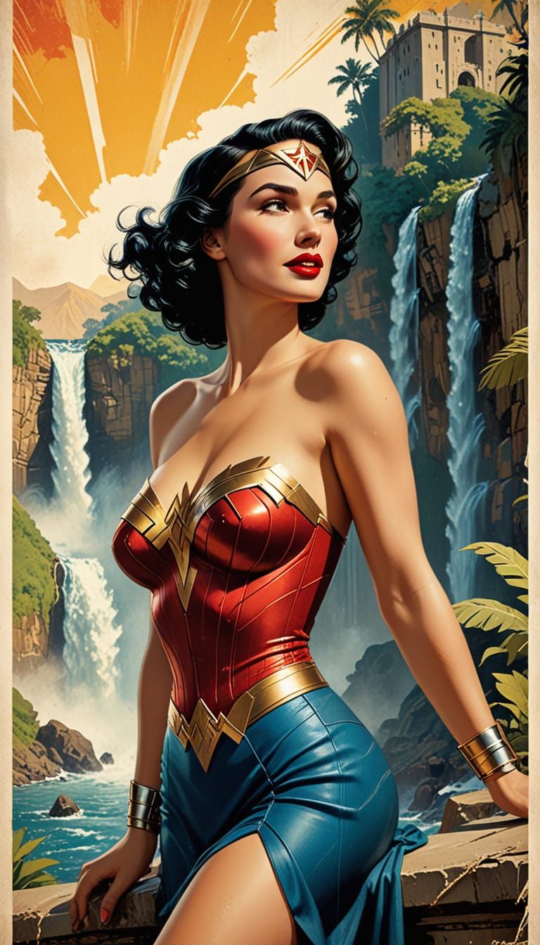 Wonder Woman's Haitian Getaway: A Retro Travel Poster