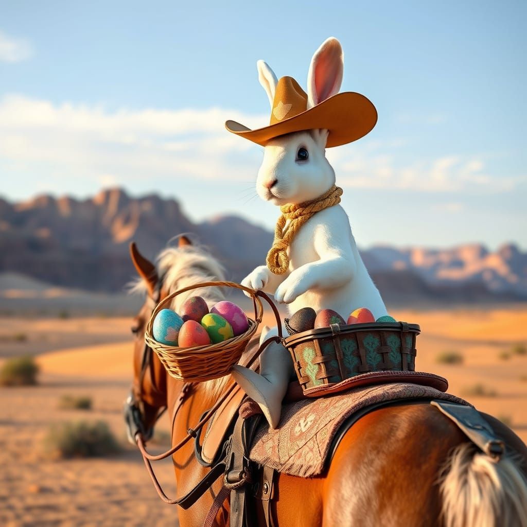 Western Bunny on Desert Horseback Ride