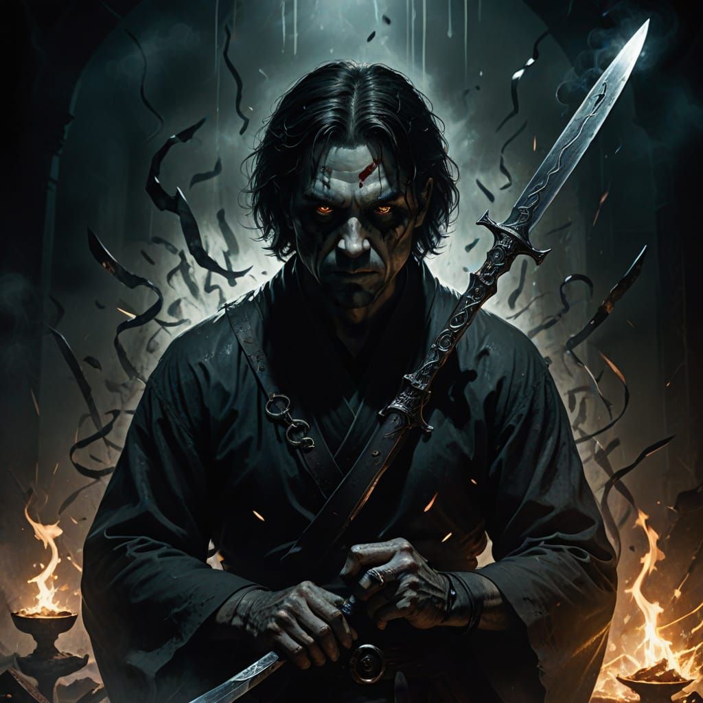 Exorcist with Runed Blade in Dark Fantasy Art