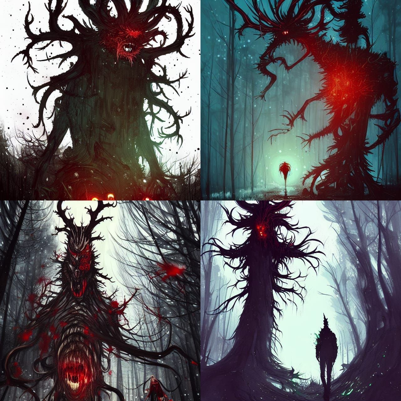 Terrifying Christmas Tree Demon in Horror Style