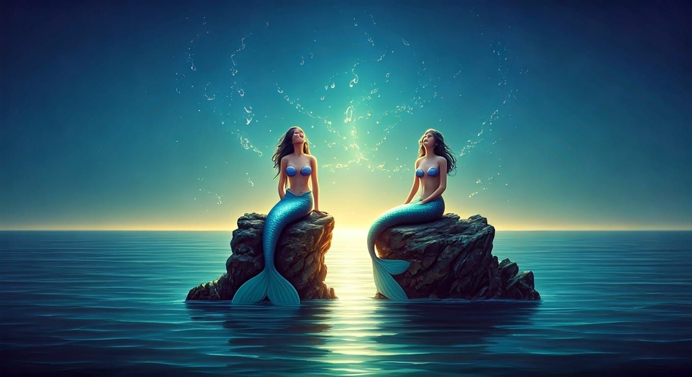 Harmonious Mermaids Singing in a Calm Ocean