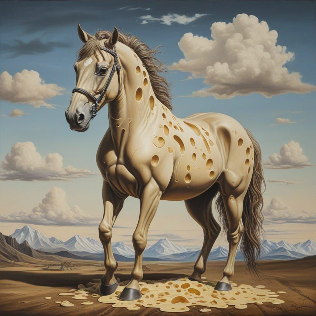 Surreal Swiss Cheese Horse in Dali Style