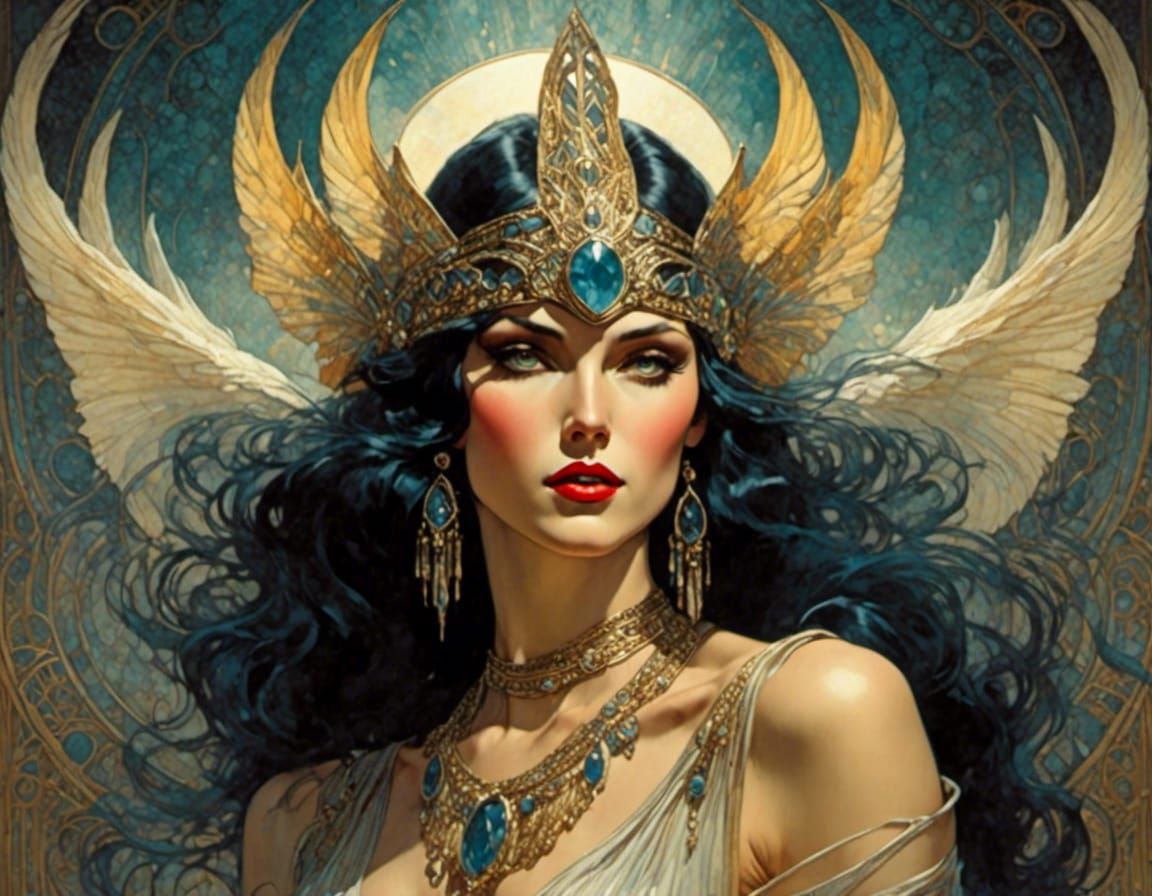 Beautiful Elven Woman in Art Deco Style