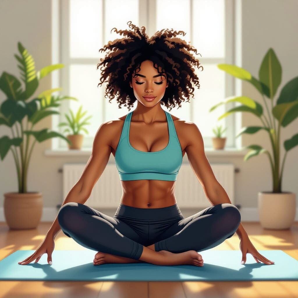 Afro Woman Doing Low Impact HIIT in Sunlit Gym