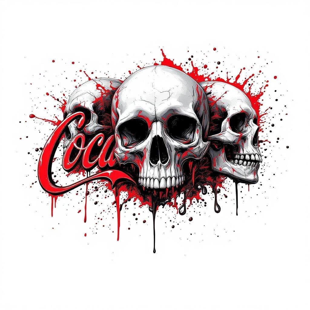 Coca-Cola Logo with Skulls in Comic Book Style