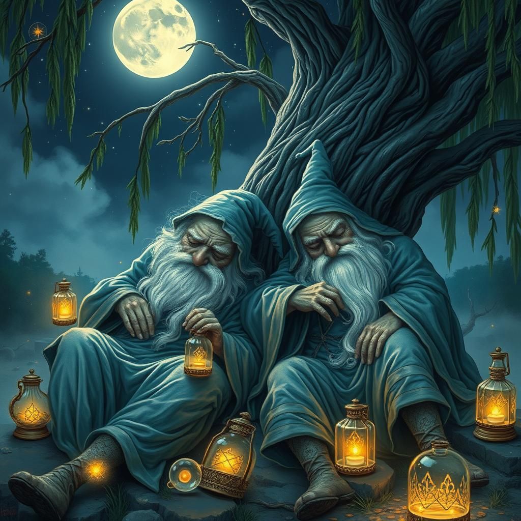 Sleeping Wizards Under a Moonlit Sky