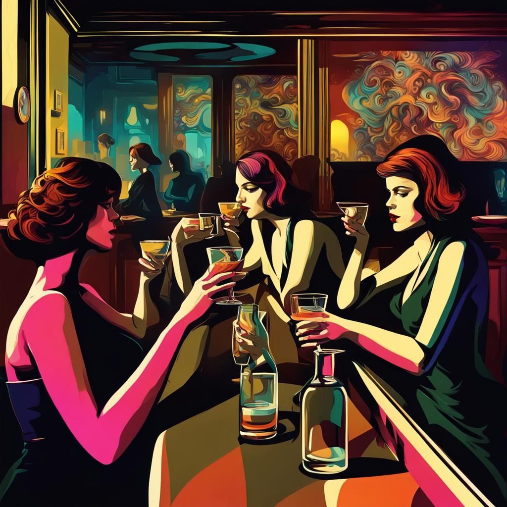 Surreal Dark Fantasy Bar Scene in Hopper Style