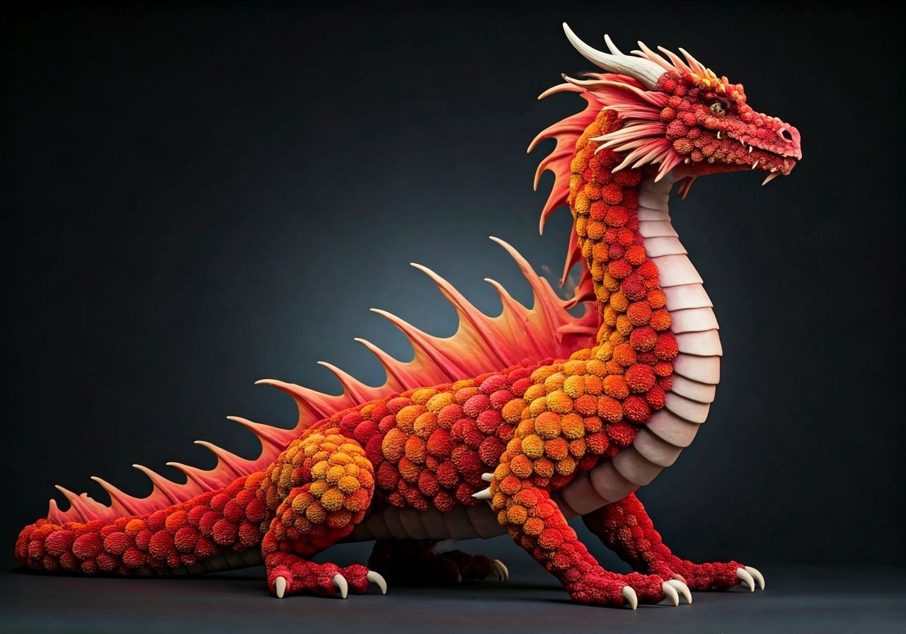Whimsical Dragon Sculpture with Pompom Scales