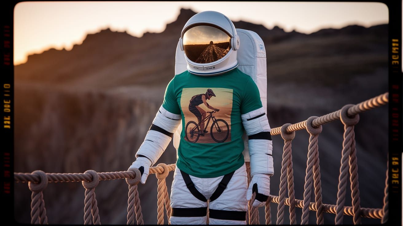 Astronaut on Rope Bridge, Mountain Biker Tee, Classic 35mm F...