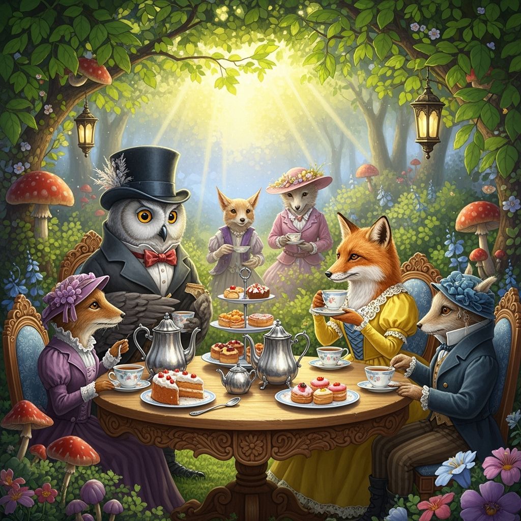 Enchanted Garden Tea Party with Animals in Fantasy Style