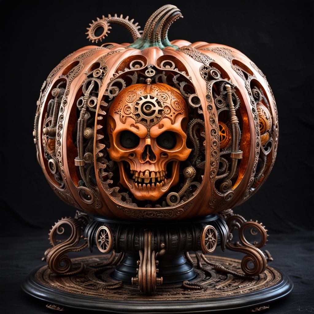 Steampunk Pumpkin Sculpture with Clockwork Details