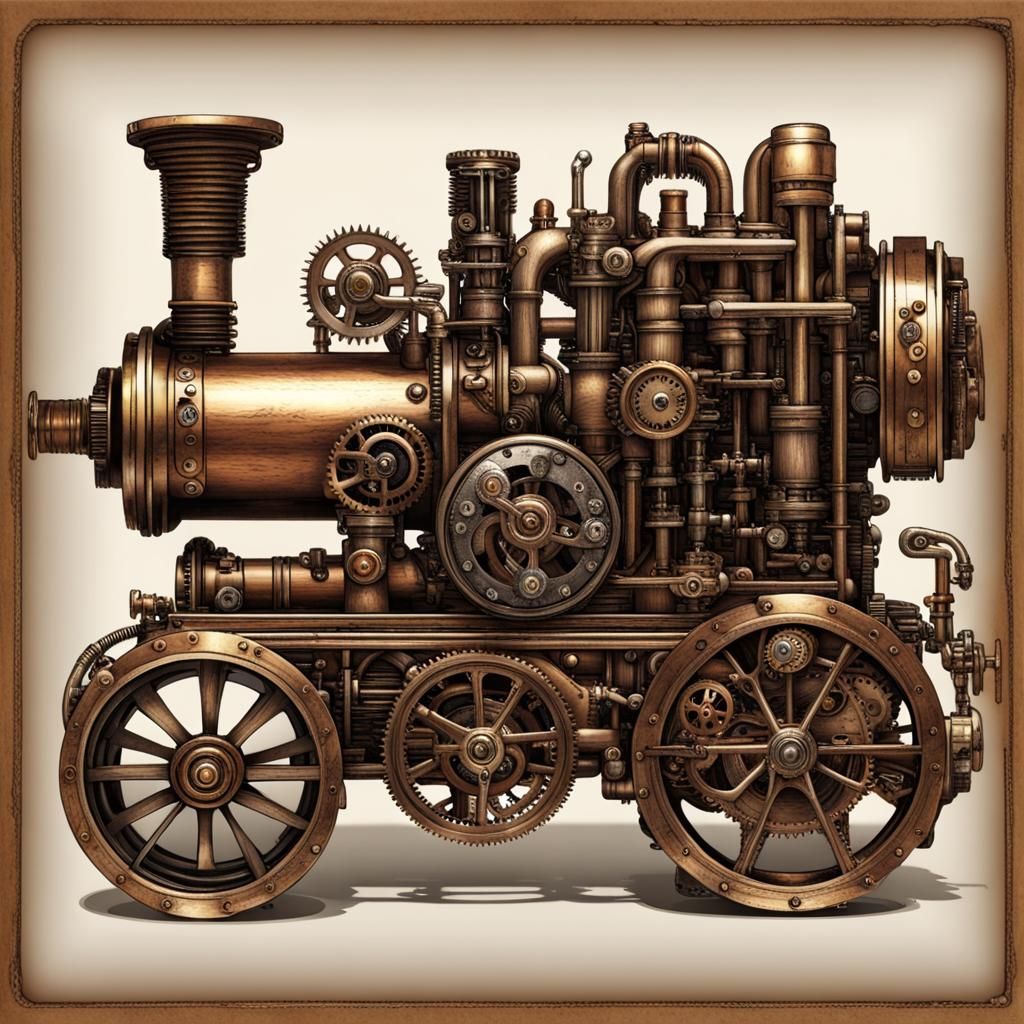 Steampunk Pen and Engine Fusion Art