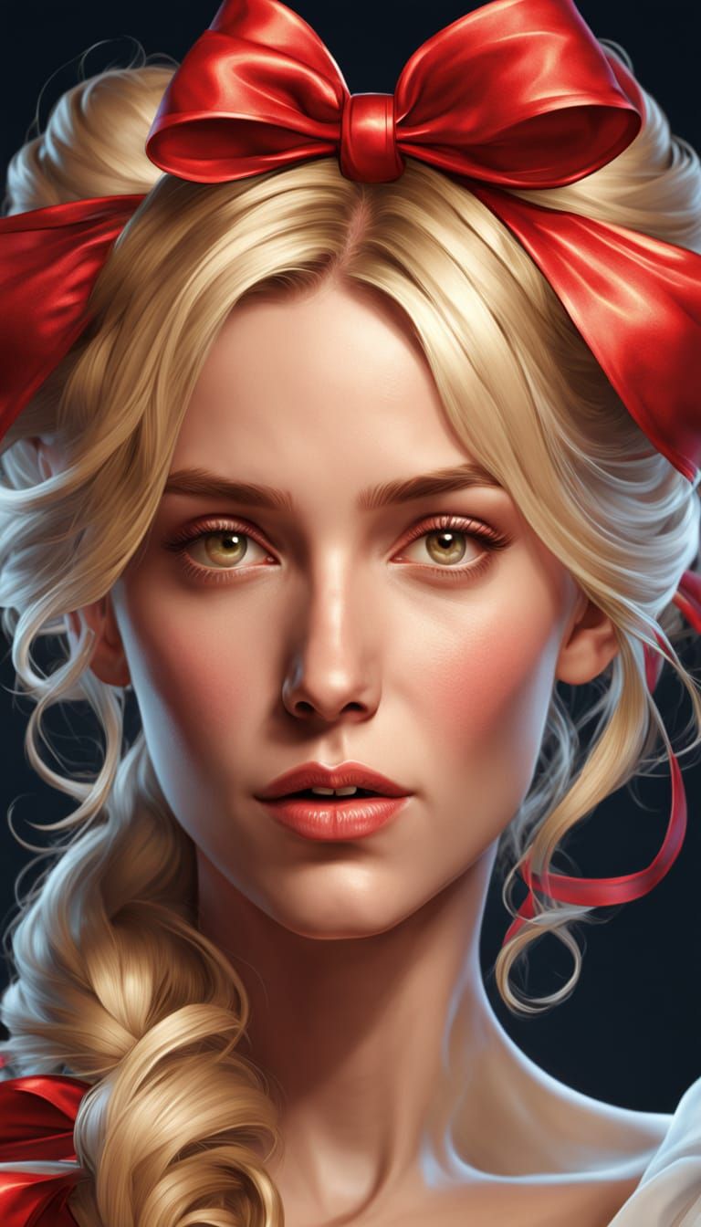 Blonde Woman with Red Bow: Digital Art Portrait