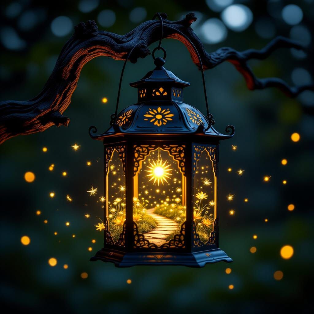 Vintage Lantern Holds Miniature 5D Fairytale World