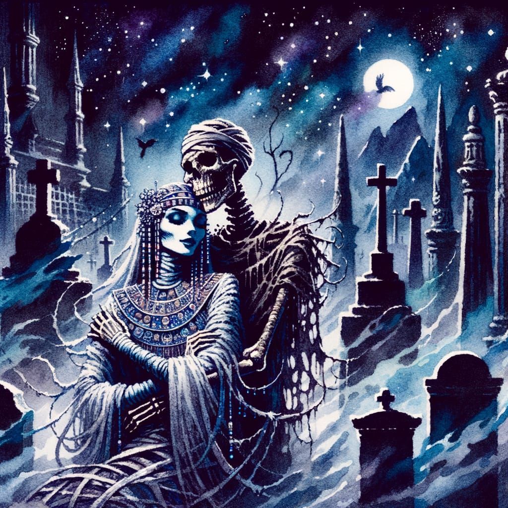 Mummy and Skeleton's Gothic Halloween Love Story