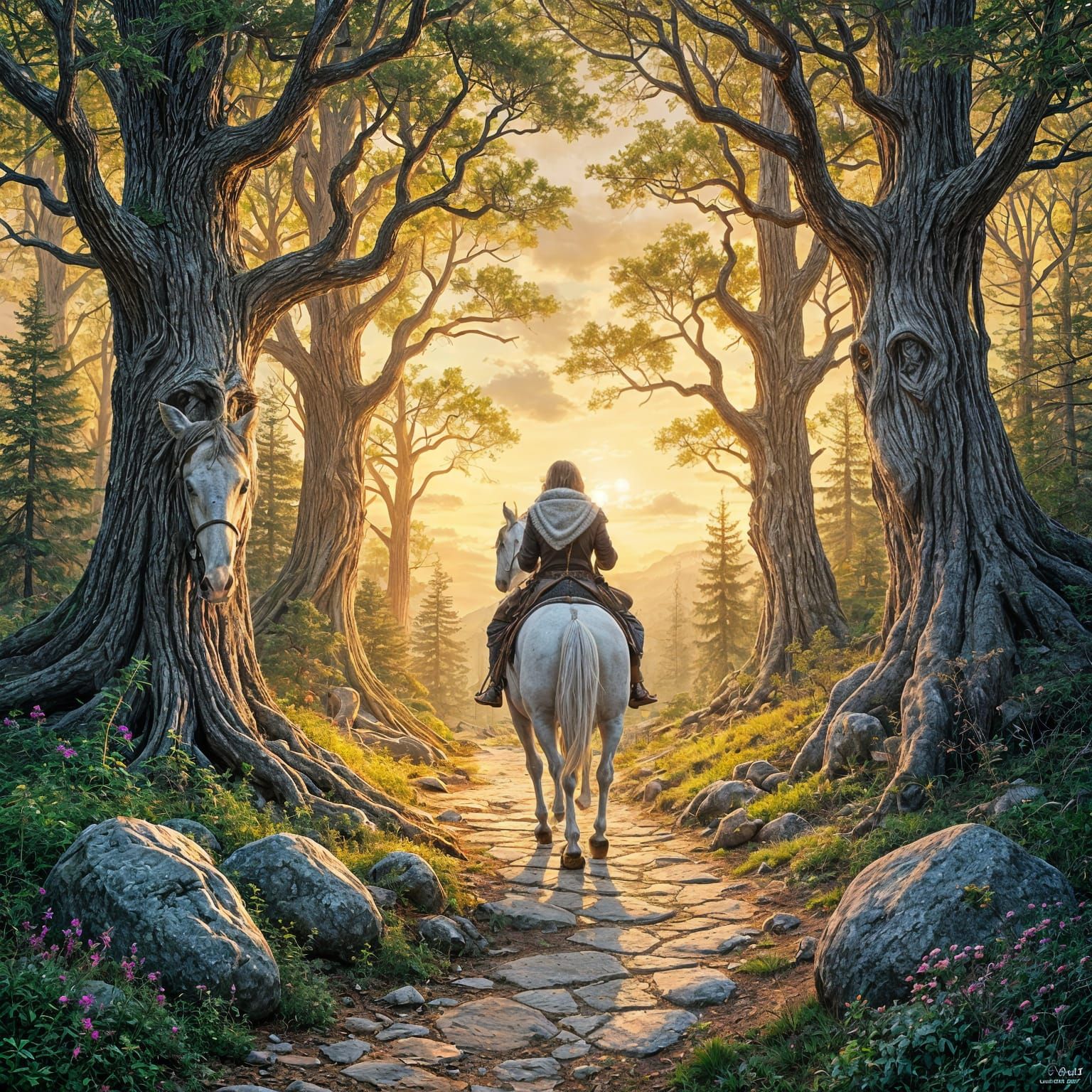 Enchanted Forest Scene with Magical Creatures