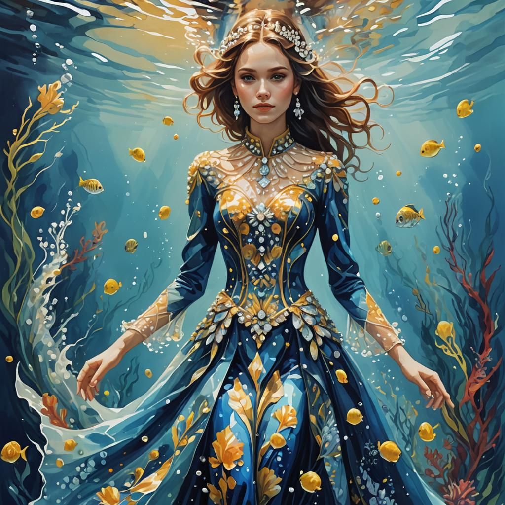 Underwater Model in Sapphire and Diamond Dress