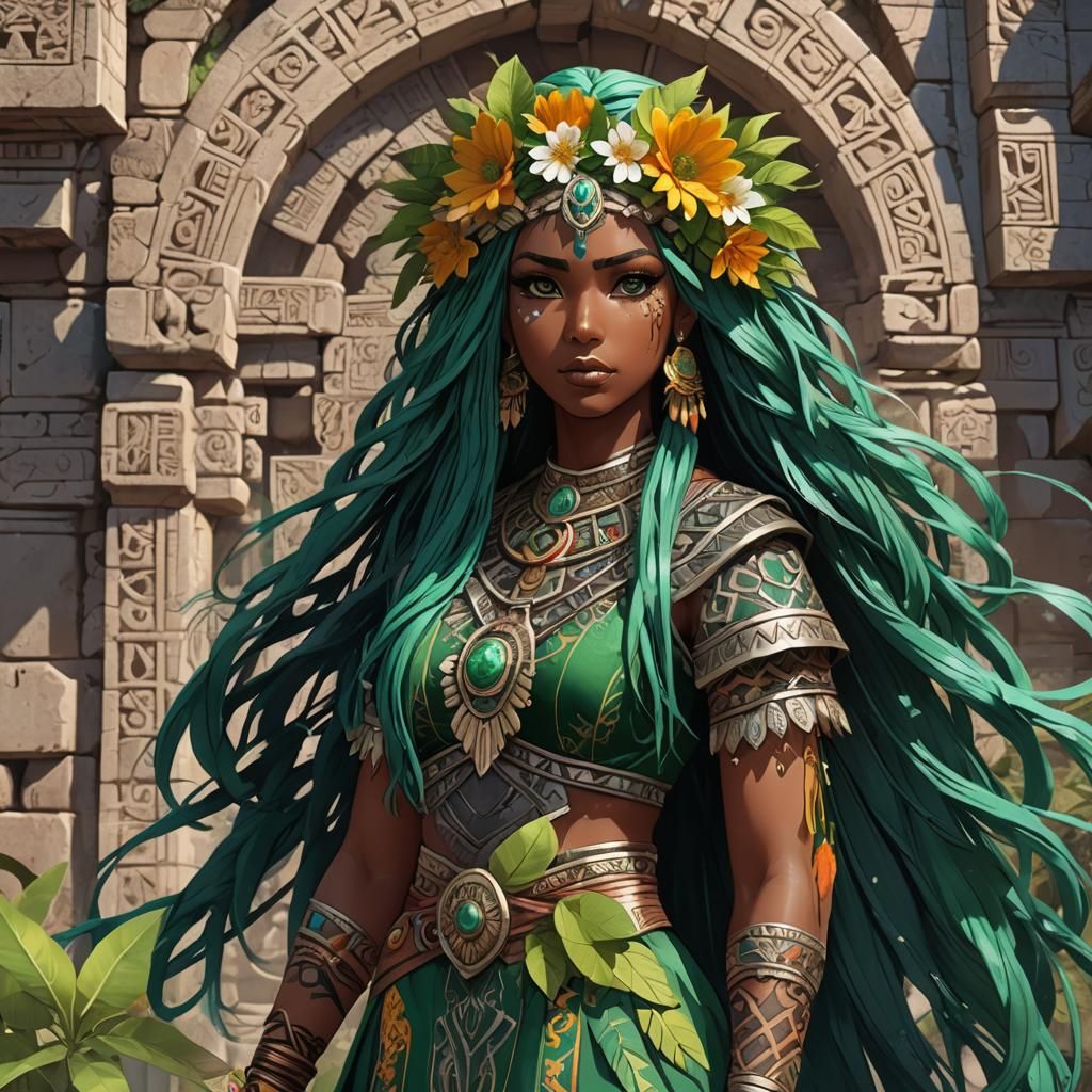 Mesoamerican Anime Girl with Obsidian Sword