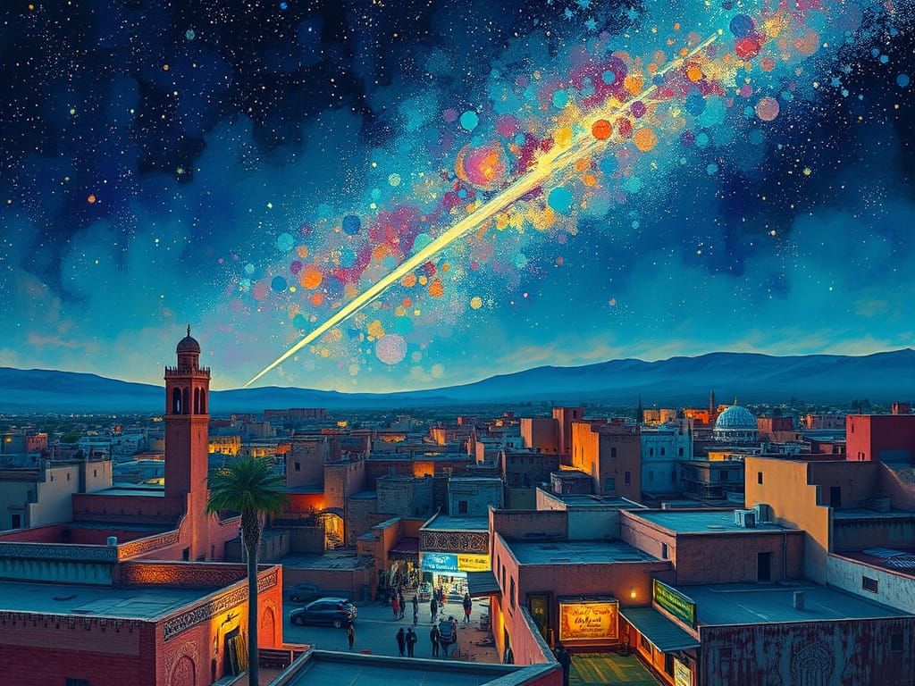Comet Over Marrakech in Digital Painting Style