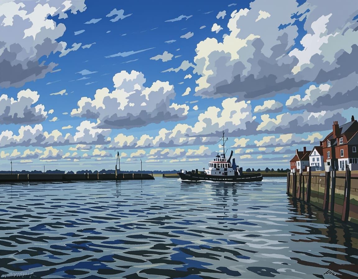 Tugboat at Harwich Quay in Maritime Art Style