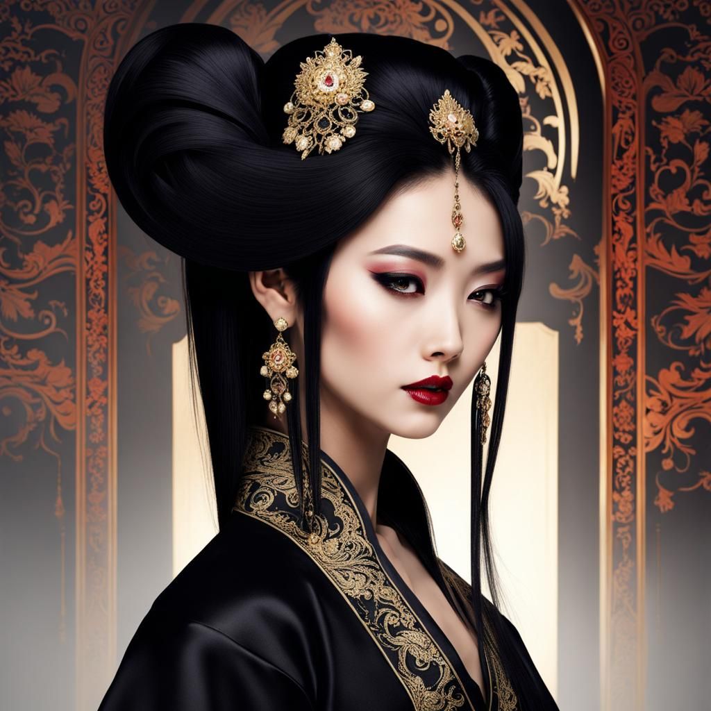 Royal Asian Vampire with Long Black Hair
