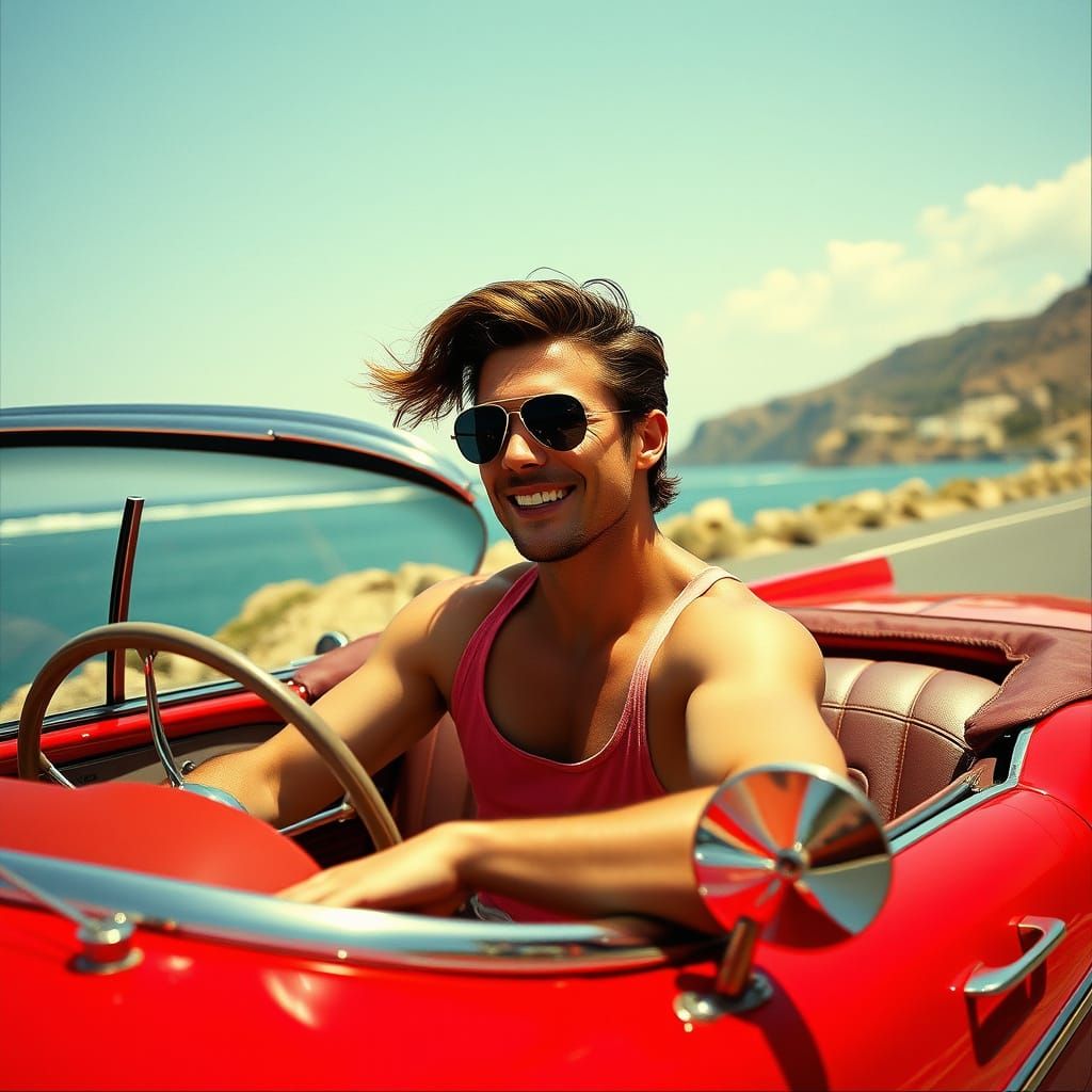 Retro Americana Convertible on Coastal Highway