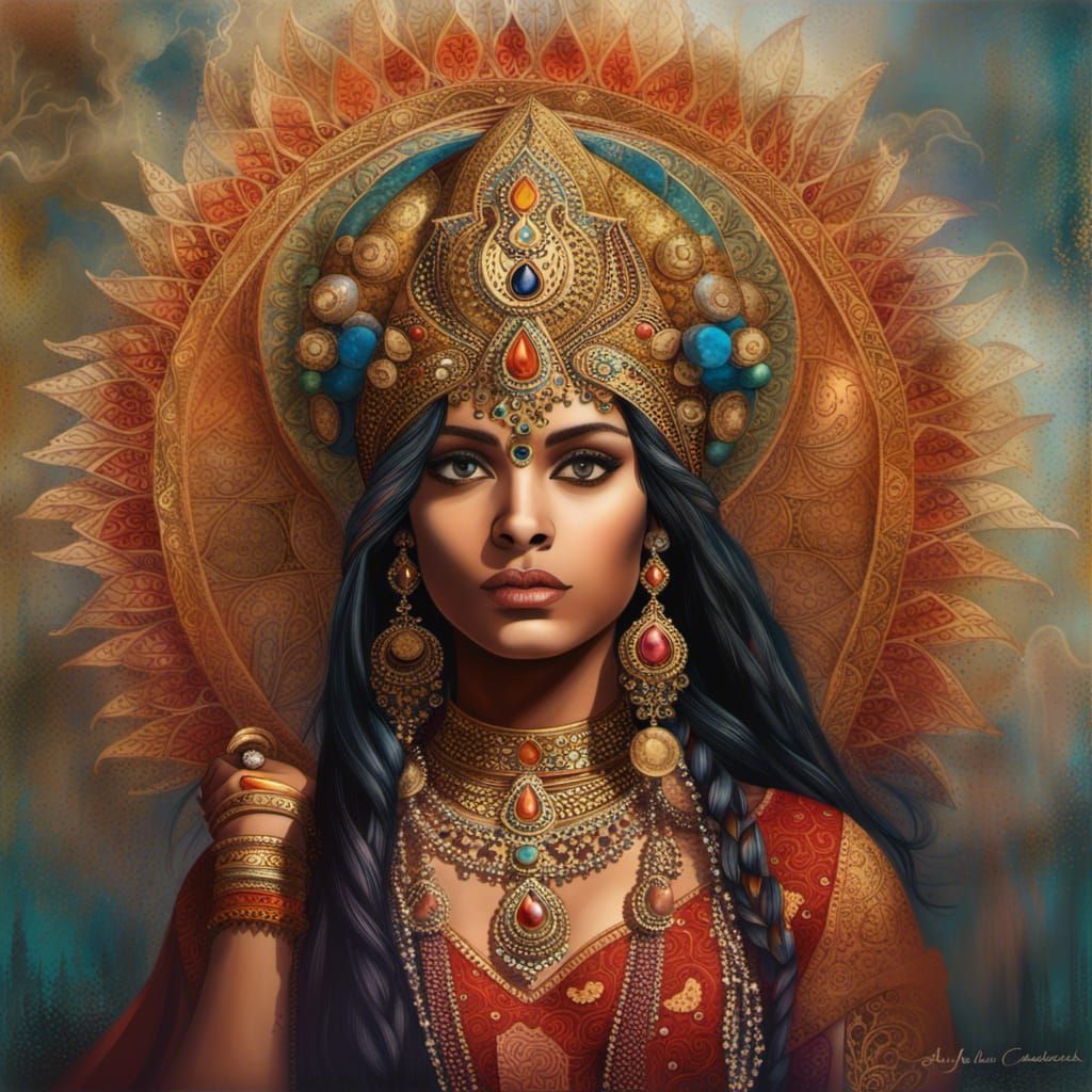 Regal Indian Princess with Jeweled Headdress
