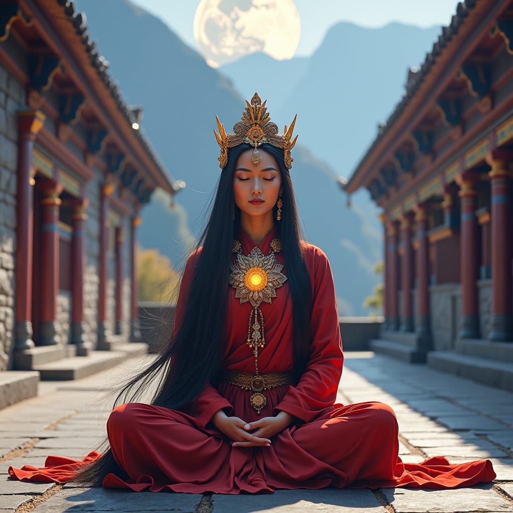 Red Tara: Tibetan Goddess in Digital Painting