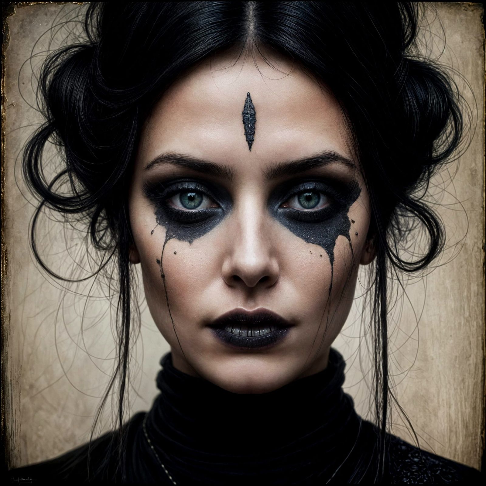 Mysterious Gothic Woman Portrait in Hyperrealistic Style