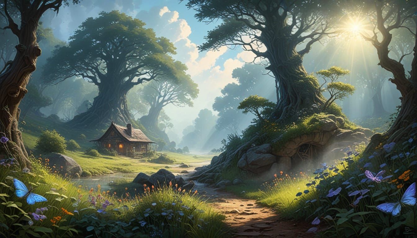 Idyllic Streamside Scene with Half-Timbered House