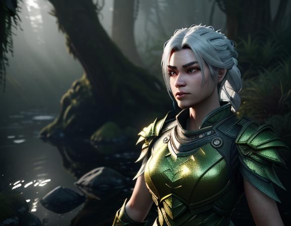 Female Amphiboid by Lake in 3D Game Style