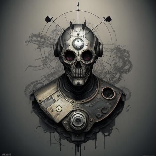 Cosmic Robot in Mixed Media Illustration