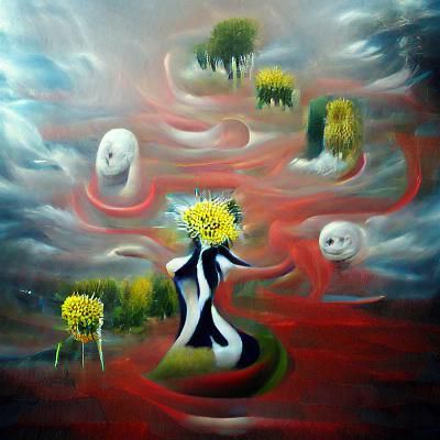 Surreal Daisies: Ezmerelda in Abstract Oil Painting