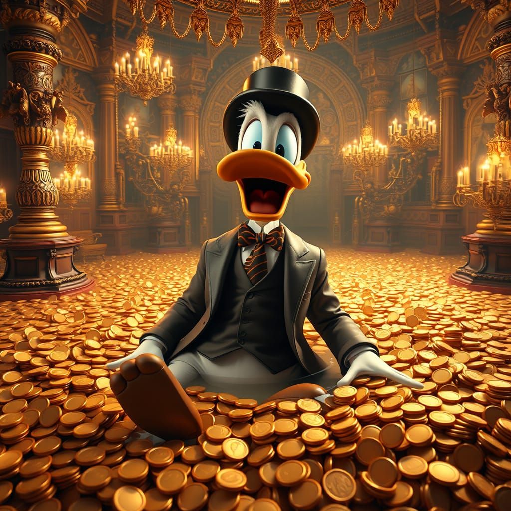 Scrooge McDuck Swimming in Gold Coins