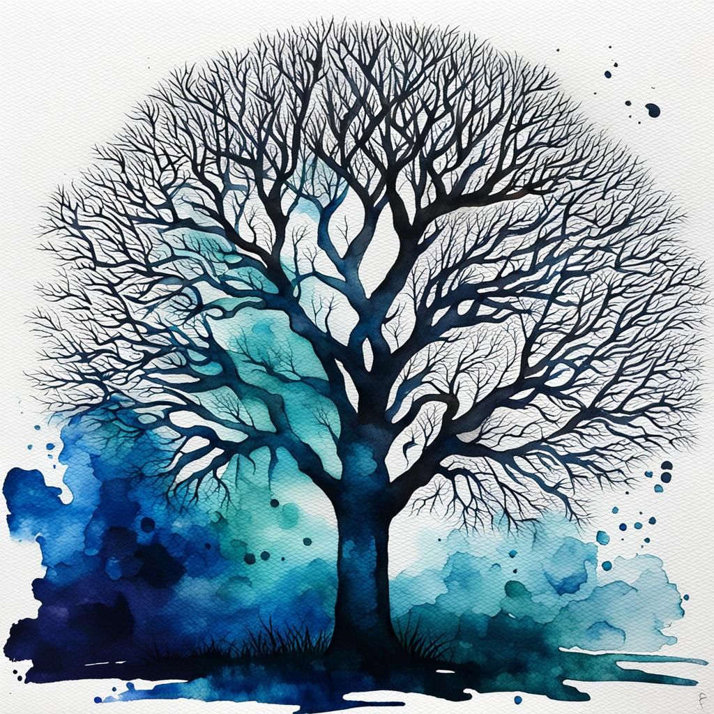 Moody Watercolor Tree Design: Abstract Art