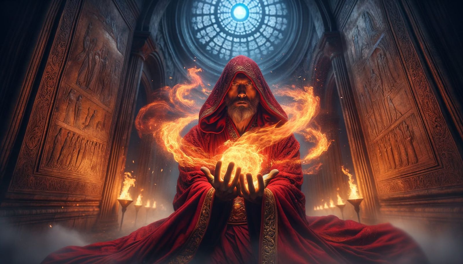 Mystic Monk Harnesses Blazing Energy in Ancient Temple