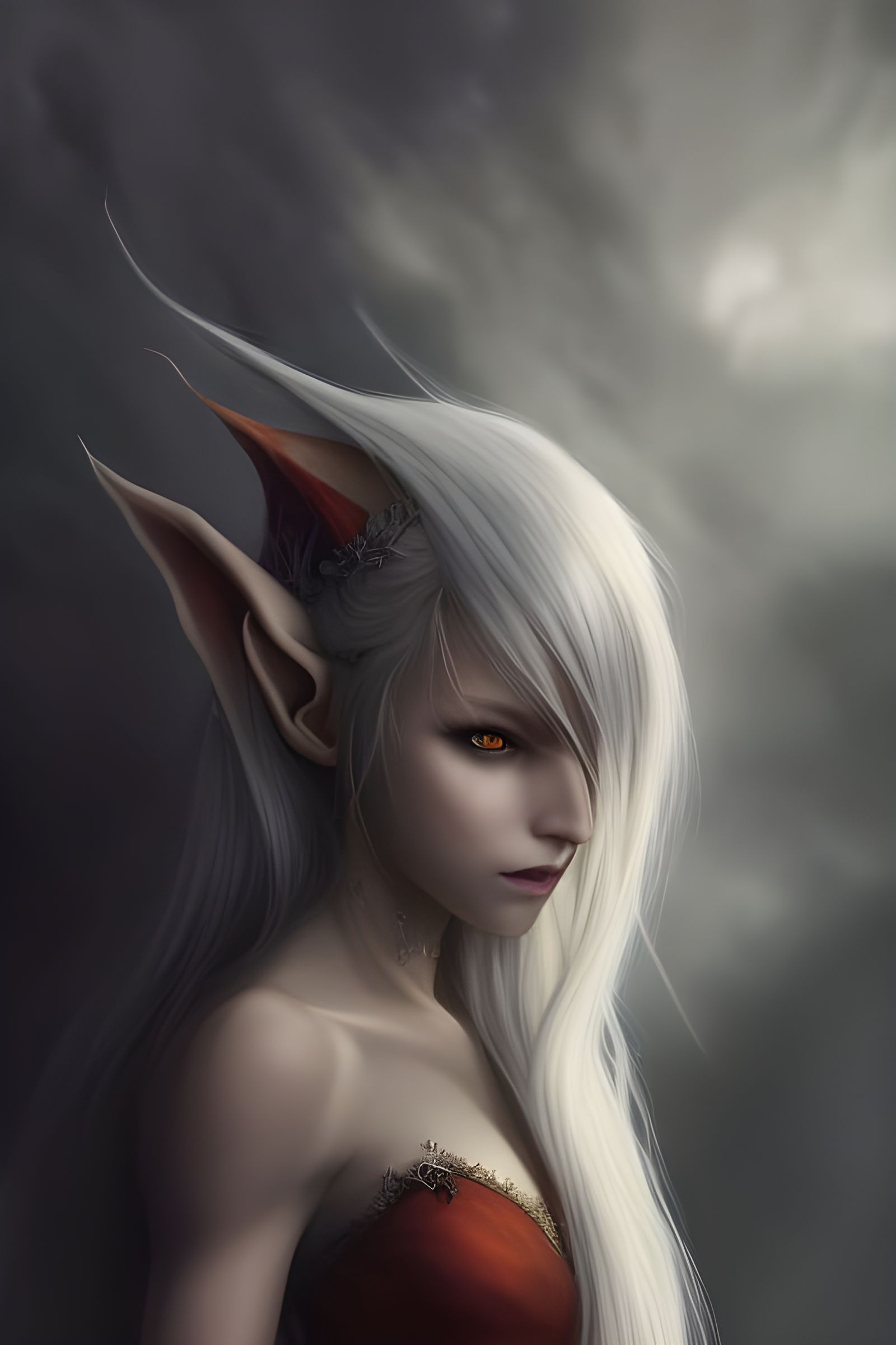 Flame Elf Goddess in Hellish Landscape