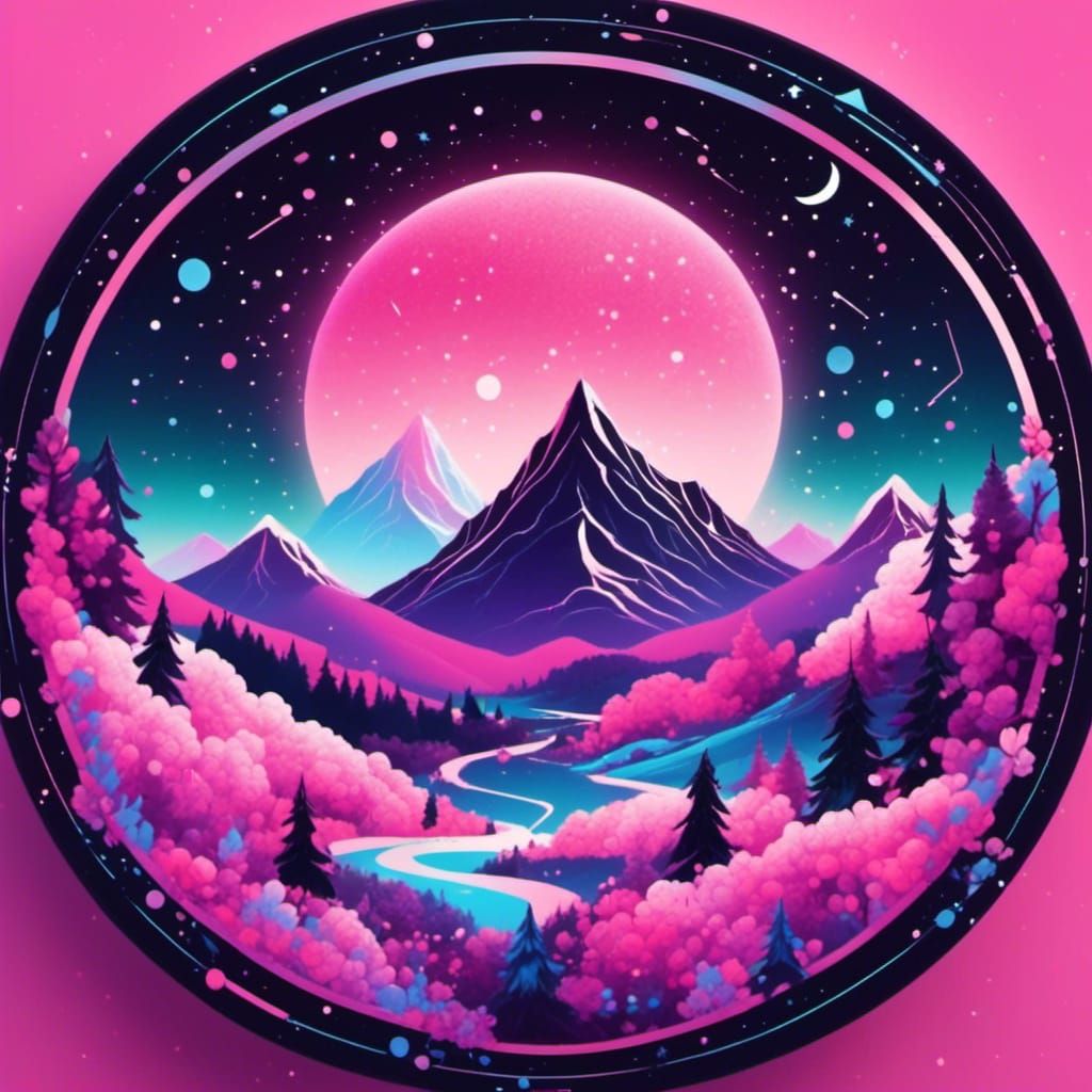 Circular Logo Design with Mountain, Music, Airplane