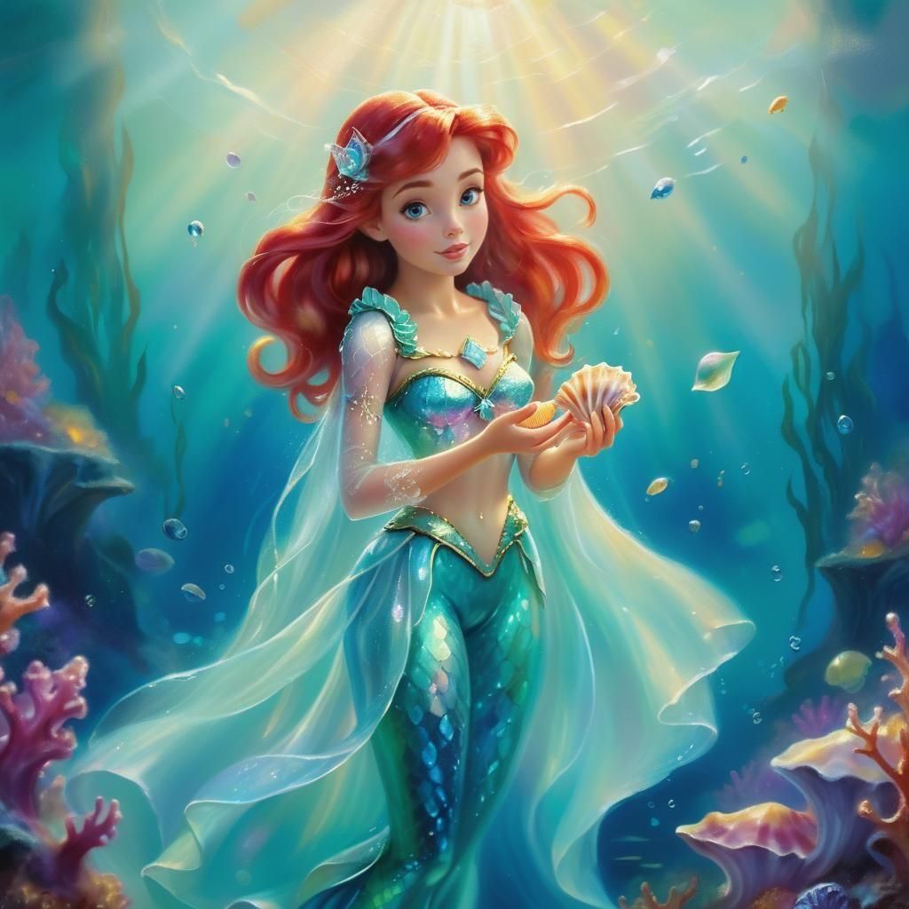 Disney's Ariel Holding Seashell Underwater