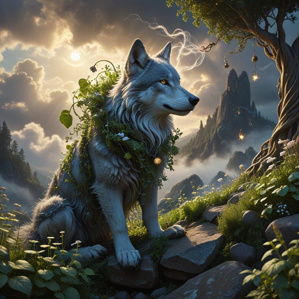 Surreal Landscape of Twisted Vines and Celestial Bells