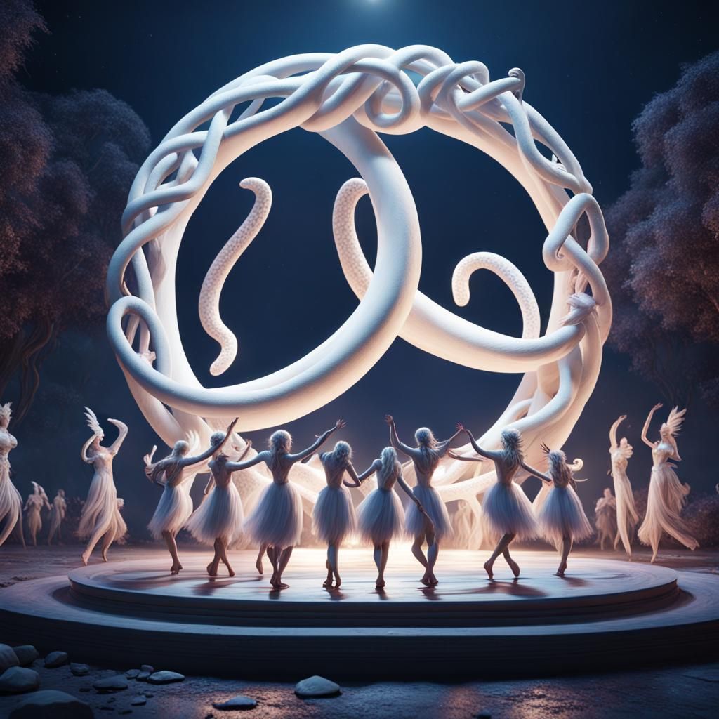 Pretzel People Dancing Under Moonlight, Detailed Digital Art