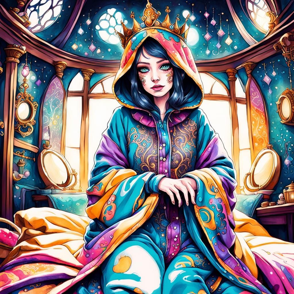 Fantasy Queen in Kigurumi, Colorful Ink Art