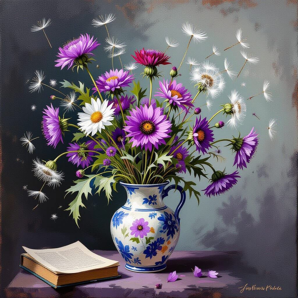 Whimsical Floral Still Life in Painterly Style